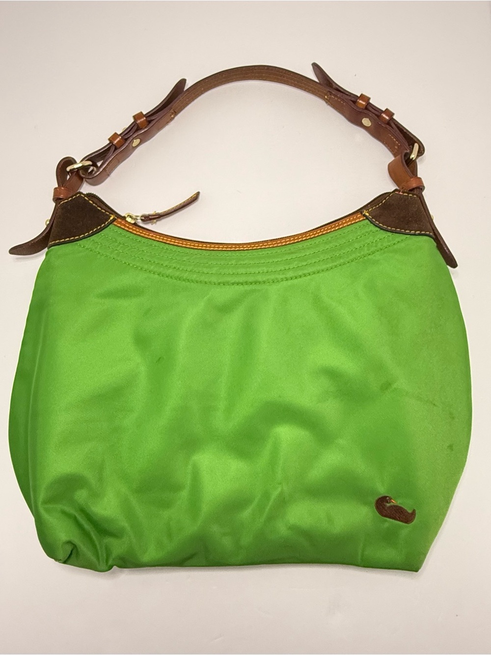 Dooney & Bourke Lime Green Nylon Shoulder Bag Pink Lining. - Picture 3 of 12